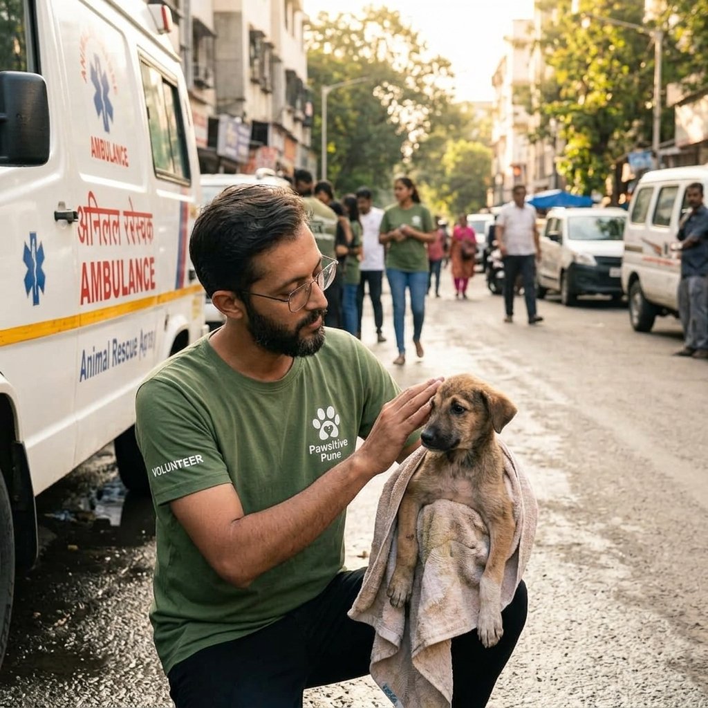 Abhishek Dorwani rescuing a puppy in Pune