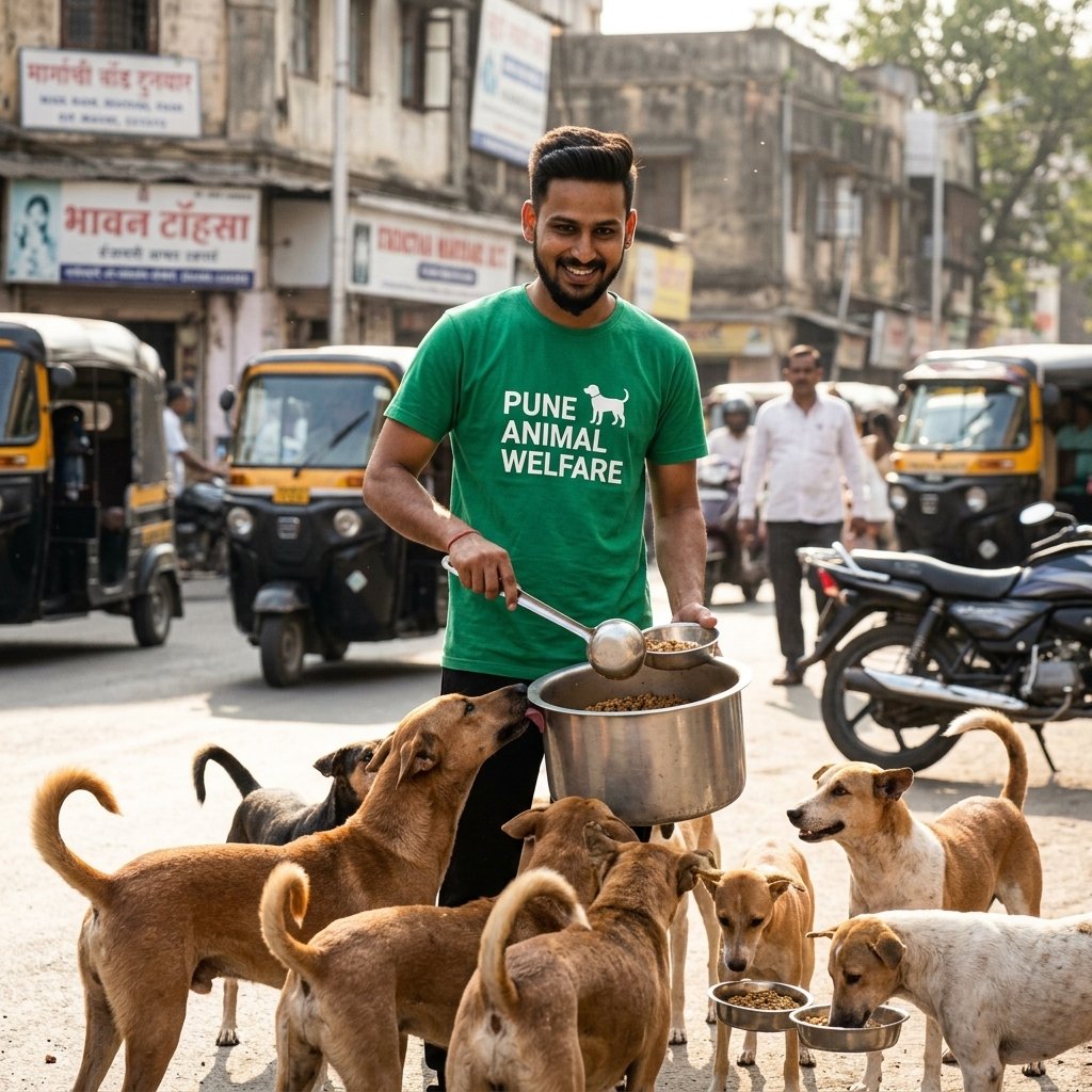 Akshay feeding street dogs in Pune