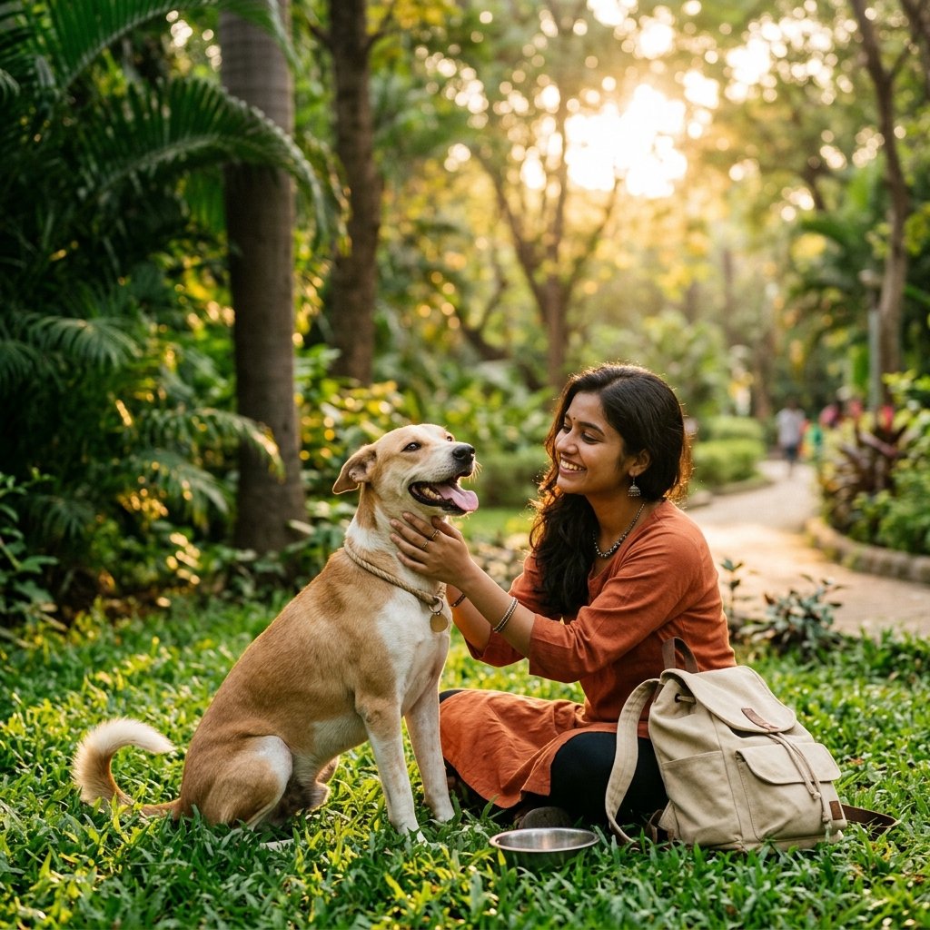Happy Indian stray dog cared by Paws Life Volunteer in Pune